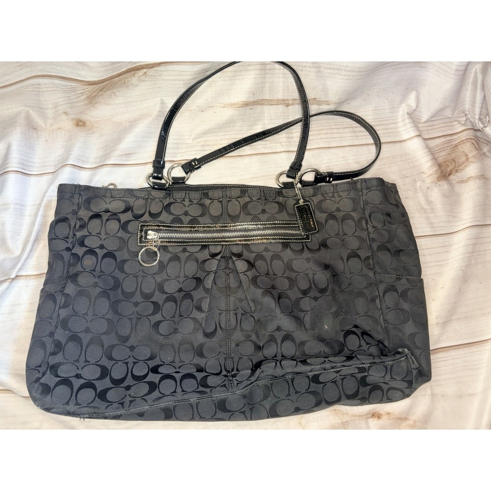 Vintage Y2K Coach F19291 XL Gabby Signiture‎ Tote Bag Black Jacquard Canvas Prep